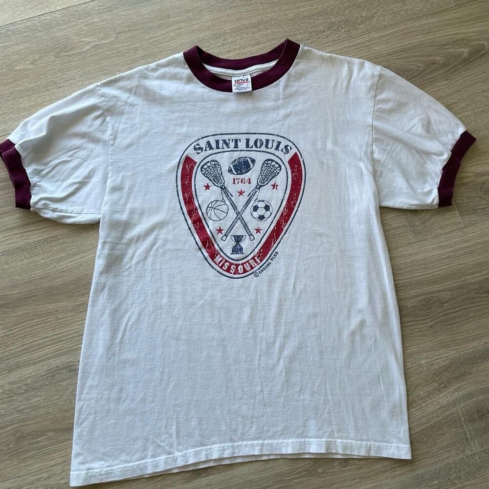 VTG St. Louis Sports Ringer T Shirt Retro STL Graphic Lacrosse Soccer Football